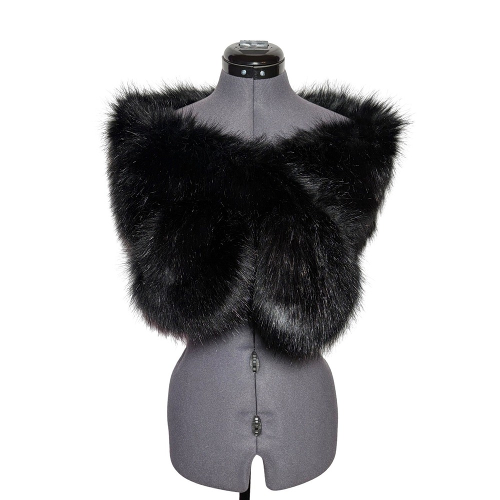 Glamorous Faux Fur Stole Black Wrap Scarf Shrug Bridal Evening Retro Shawl